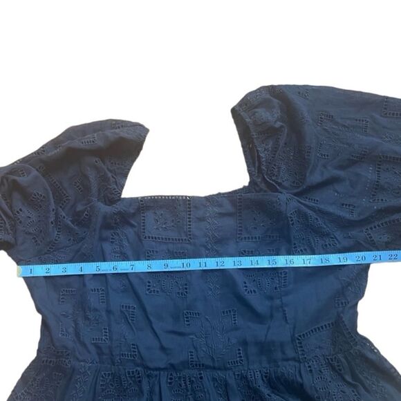 NWT- JOHNNY WAS- ELLA SILK COTTON MINI DRESS BLACK EYELET PUFF SLEEVES, Size XL - Picture 12 of 16